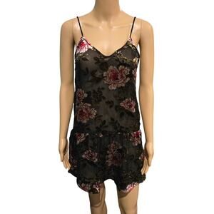 American Eagle Outfitters Floral Burned Velvet Sheer Slip Dress XS
